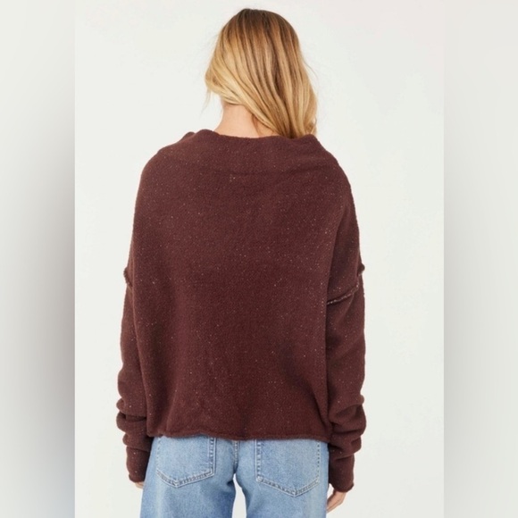 Free People Sweater Women’s XS San Vincente Funnel Neck Sweater Brown Slouchy - Picture 10 of 10